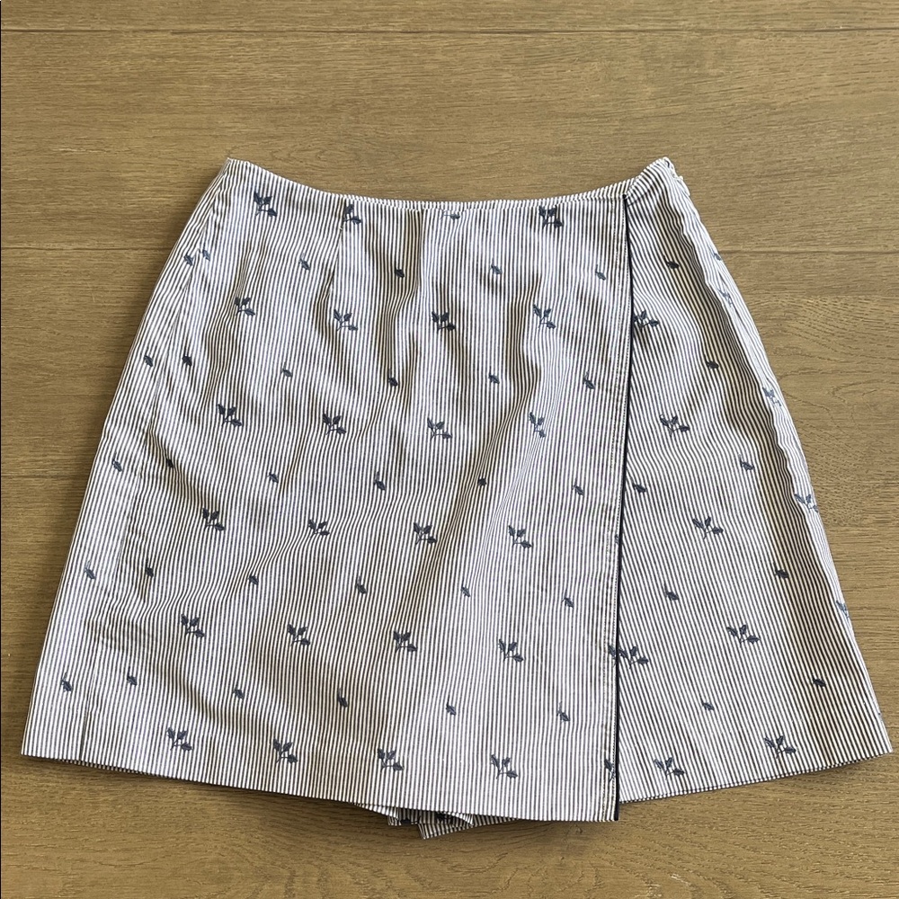 Striped Wrap Skort with Navy Floral Embroidery, Size 8